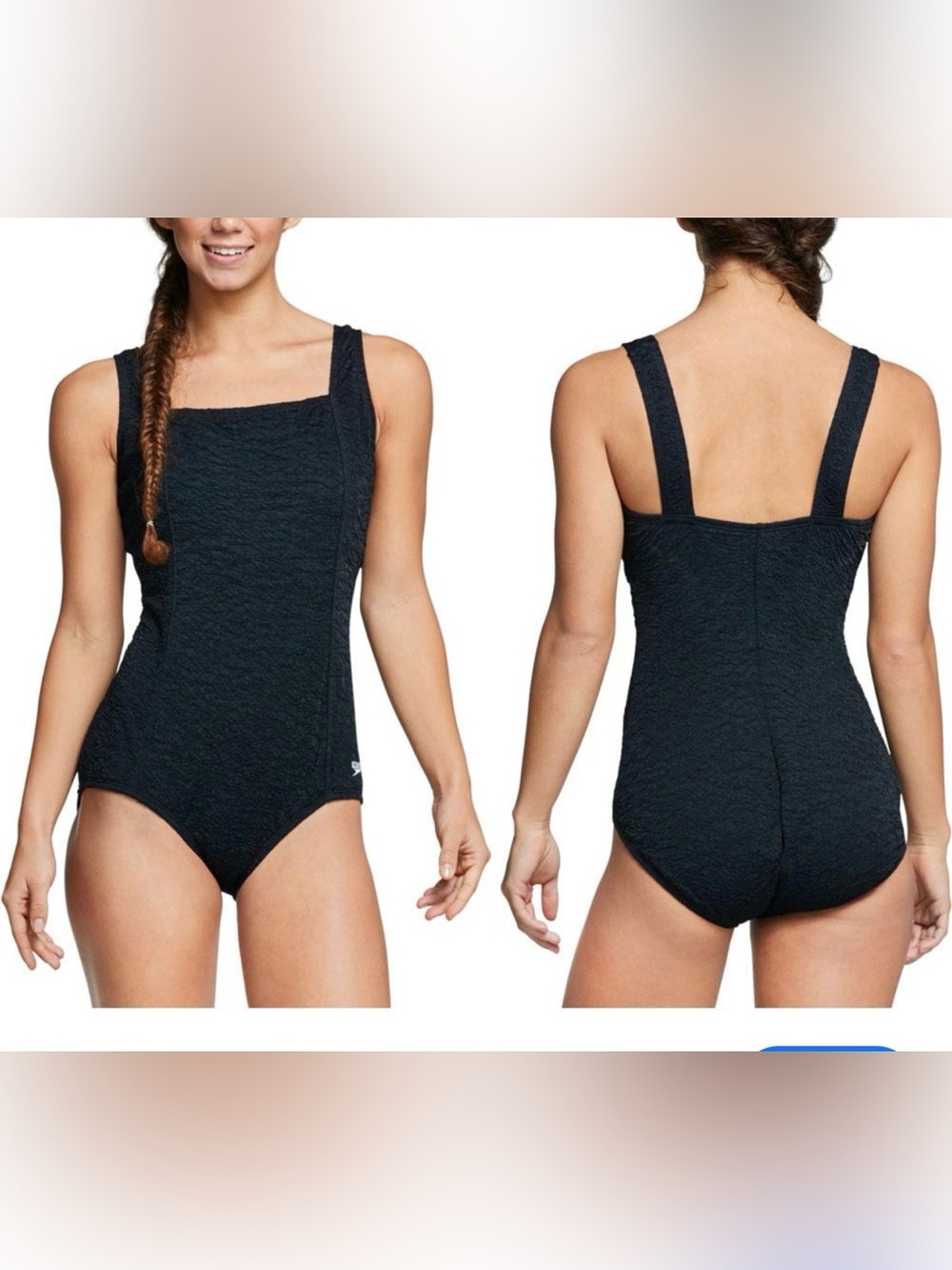 Speedo Black textured square One-Piece Swimsuit sz 14